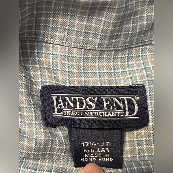 Land’s End men’s long sleeve plaid button-down shirt size 17.5/ 35 blue/ gray - Picture 7 of 9